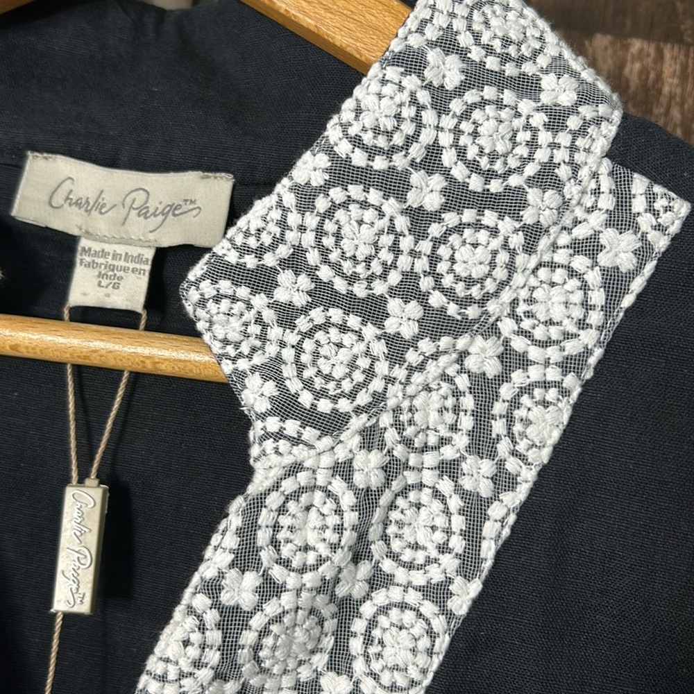 Charlie Page large navy lace trim V-neck dress - Picture 11 of 15
